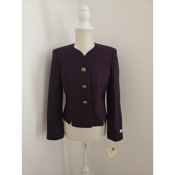 Requirements Jackets & Blazers - Vintage Maroon Burgundy Pure New Virgin Wool Blazer Jacket 4 Small Petite Gold